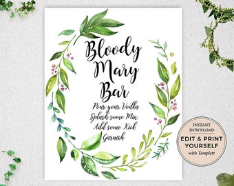 Bloody Mary Bar, Bloody Mary Bar Sign, Editable Bloody Mary Bar Sign, Bar Sign, INSTANT DOWNLOAD, Templett, #PBP86