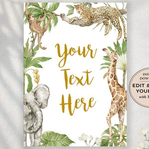 Editable Safari Sign, Safari Birthday Sign, Editable Template, Editable Baby Shower Sign, Safari Sign, Templett, #PBB101