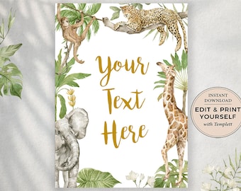 Editable Safari Birthday Sign: Baby Shower Template (Digital Download)