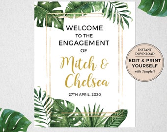 Welcome Engagement Sign, Editable Welcome Sign, Tropical Welcome Sign, Tropical Engagement Sign, Welcome Engagement Sign, Templett, #PBP99