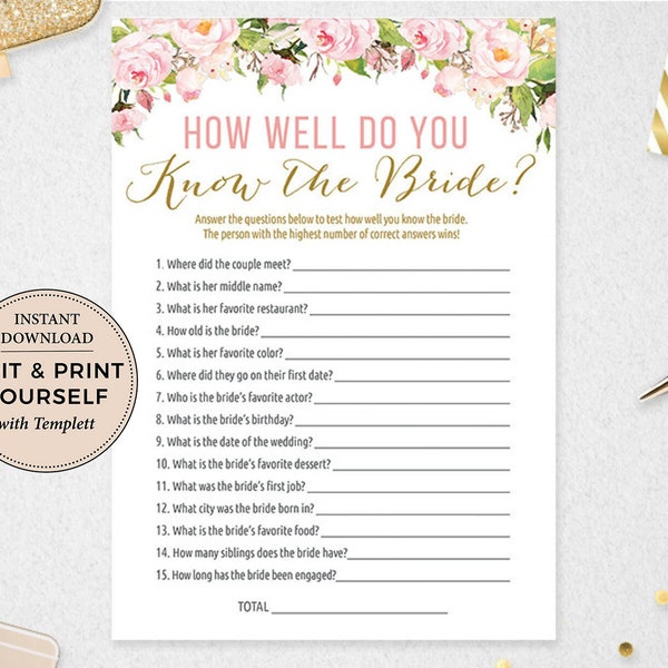 How Well Do You Know the Bride? - Etsy