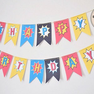 Superhero Birthday Banner, Editable Superhero Banner, Superhero Banner, Superhero Party, Superhero, Templett, INSTANT DOWNLOAD image 3