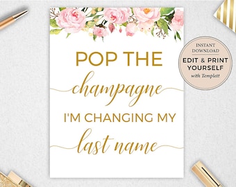 Pop The Champagne, Pop The Champagne Sign, Bubbly Bar, Bridal Shower Sign, Bubbly Bar Sign, INSTANT DOWNLOAD, Templett, #PBP85