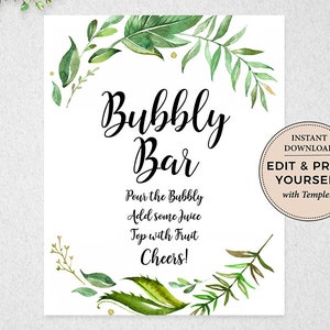 Bubbly Bar Sign, Editable Bubbly Bar Sign, Bubbly Bar, Bridal Shower Bubbly Bar, Bridal Shower Sign, INSTANT DOWNLOAD, Templett, PBP86 image 1