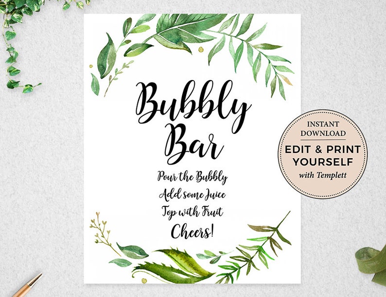 Bubbly Bar Sign, Editable Bubbly Bar Sign, Bubbly Bar, Bridal Shower Bubbly Bar, Bridal Shower Sign, INSTANT DOWNLOAD, Templett, PBP86 image 1