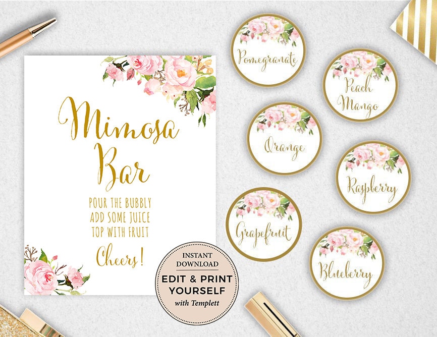 Mimosa Bar Sign & Juice Labels, Mimosa Bar Labels, Mimosa Bar, Mimosa…