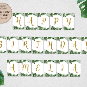 Tropical Birthday Banner: Editable Printable Party Decor (INSTANT DOWNLOAD)