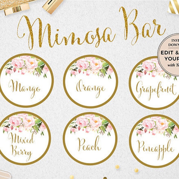 Mimosa Bar Juice Labels, Mimosa Bar, Editable Juice Labels, Juice Labels, Mimosa, INSTANT DOWNLOAD, Templett, #PBP85