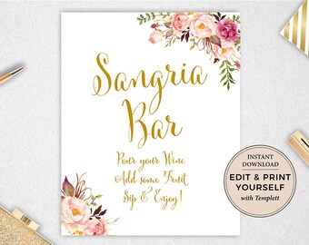 Editable Sangria Bar Sign: Floral Party Decor (INSTANT DOWNLOAD)