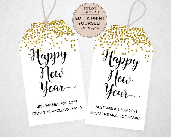 New Year Gift Tags, Printable New Year Tags, Editable New Year Tags, 2025 New Year Tags, New Year Tags, Templett, INSTANT DOWNLOAD