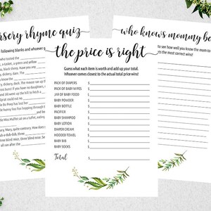 Baby Shower Games, Baby Shower Game Set, Pack 3, Nursery Rhyme Quiz, The Price is Right, Who knows Mommy Best, Instant Download,PBP86 image 1