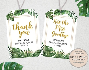 Thank You Tag, Tropical Bridal Shower Tag, Editable Tag, Tropical Tag, Favor Tag, Bridal Shower Favors, Instant Download, Templett, #PBP99
