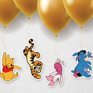 Personaggi di Winnie the Pooh con palloncini, sagoma di Winnie the Pooh, decorazione da appendere, accessorio bifacciale, download immediato, #PBP114