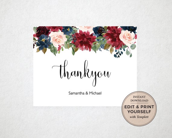 Wedding Thank You Card, Editable Thank You Card, Thank You Card, Thank You, Templett, INSTANT DOWNLOAD, #PBP101 Il_570xn