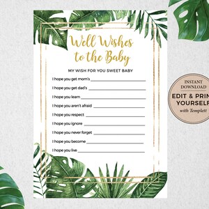 Tropical Baby Shower Game: Well Wishes Card (Instant Download)