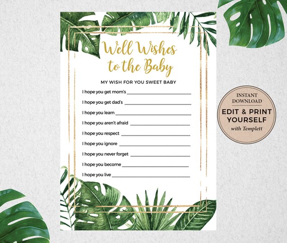 Well Wishes To The Baby, Tropical Baby Shower, Editable Game, Baby Shower Game, Baby Shower, Instant Download, Templett, #PBP99 Il_570xn