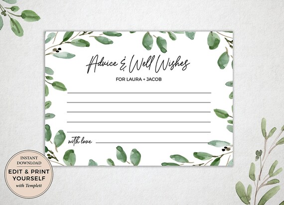 Advice Card, Editable Advice Card, Advice and Well Wishes Card, Bridal Shower Sign, Well Wishes Card, INSTANT DOWNLOAD, Templett Il_570xn