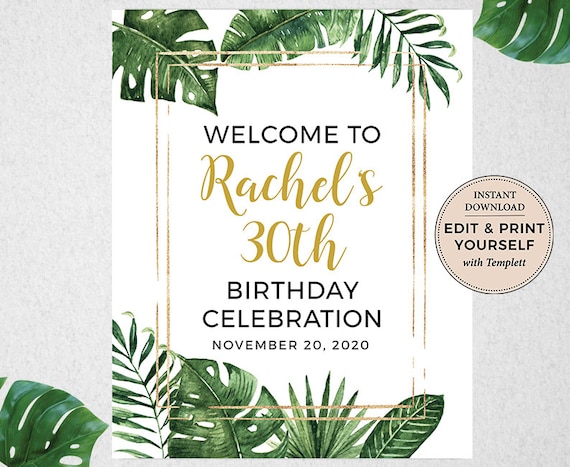 Birthday Welcome Sign, Editable Welcome Sign, Tropical Birthday Welcome Sign, Birthday Sign, Templett, Instant Download, #PBP99 Il_570xn