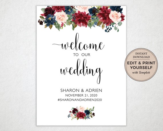 Welcome Wedding Sign, Editable Wedding Sign, Welcome to Our Wedding, Wedding Sign, Editable Sign, Wedding Welcome Sign, Templett, #PBP101 Il_570xn