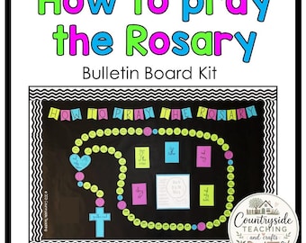 Kit para tablón de anuncios sobre cómo rezar el Rosario, decoración para aulas católicas (PDF imprimible)
