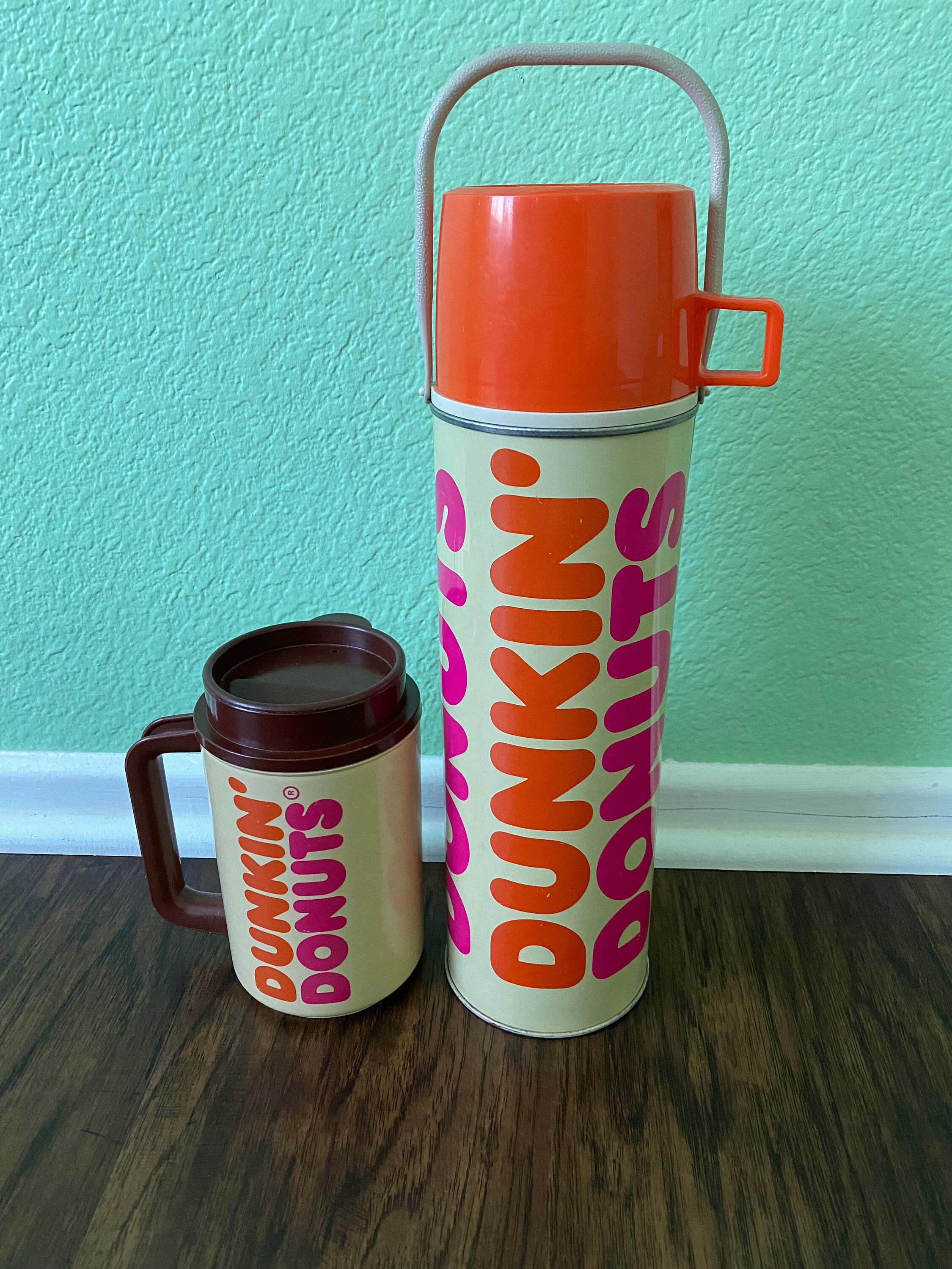 DUNKIN DONUTS Genuine THERMOS Brand Coffee Bean 1 Liter Travel Mug w/Cup DD  3210