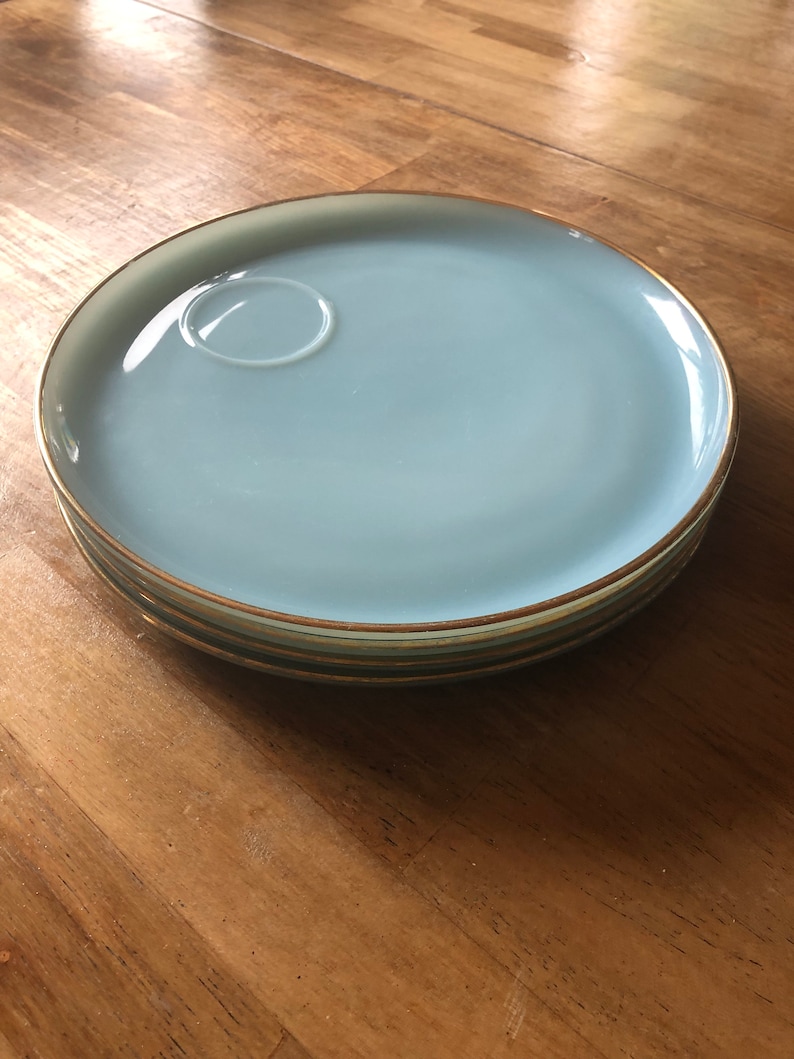 Vintage Fire king Turquoise blue snack plates Set of 4