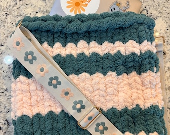 Large Handmade Crossbody Laptop Bag, Teal & Blush Pink Bag, Floral Strap, Handmade Shoulder Bag, Cozy Work Bag, Book Bag