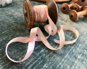 100% Silk Christmas Ribbon, Rose Gold Hand-dyed, 1/4" wide by the yd