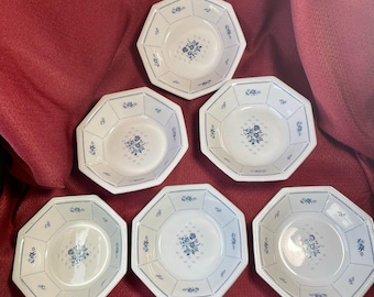 Fairfield Fine China Soup Bowl Set, 6-Piece White/Blue Floral Octagon 8"