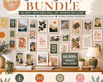 60,000+ Printable Wall Art Bundle, Vintage Art Prints, Abstract & Boho Gallery Wall Decor, Instant Digital Download