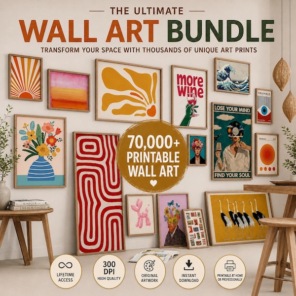 Mega Wall Art Bundle, 70,000+ Digital Printable Arts, Vintage, Abstract, Modern & Boho Art Prints | Commercial License + MRR + PLR