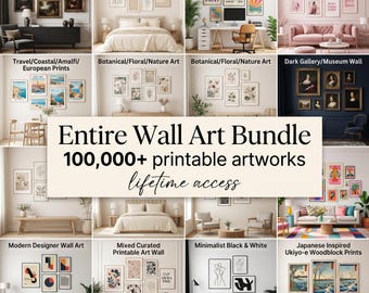 100.000+ druckbare Kunst Kunst bündeln PLR MRR | Kommerzielle Digitale Downloads | Vintage, Modern, Abstrakt, Boho, Kunstsammlung | Rechte weiterverkaufen
