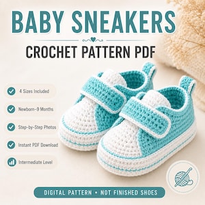 Crochet Baby Sneakers Pattern PDF, Baby Booties Crochet Pattern, Velcro Baby Shoes, Newborn to 9 Months, Instant Download