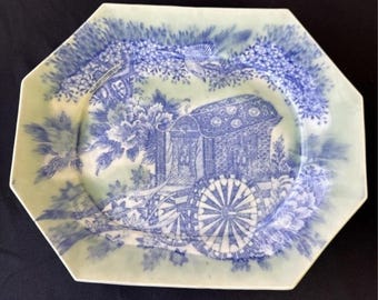 Antique Japanese Igezara Octagonal Porcelain Platter Blue & White Meiji Era