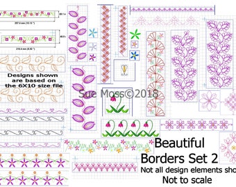 Beautiful Borders Set 2   - 13 Machine Embroidered Borders for 4x4 inch/100x100mm Hoop