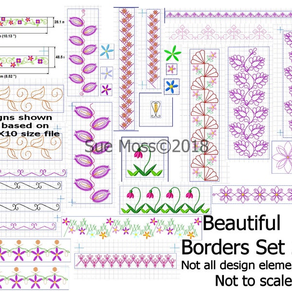 Beautiful Borders Set 2   - 13 Machine Embroidered Borders for 5x7 inch/130x180mm Hoop