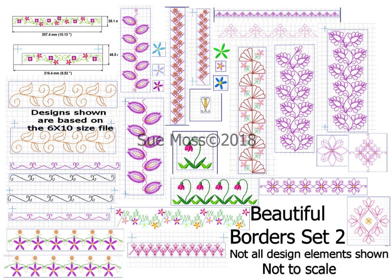 Beautiful Borders Set 2 13 Machine Embroidered Borders for 6x10 inch/160x260mm Hoop image 1