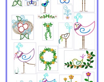 Feathered Friends machine embroidery designs for the 8x14inch(200x360mm) Embroidery Hoop