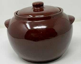 Mid Century Watt USA Oven Ware Bean Pot 76, Brown Glazed Ceramic Lidded Crock, Antique Country Kitchen Utilitarian Stoneware