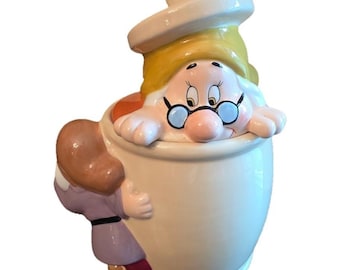 Vintage Disney Snow White Seven Dwarfs Cookie Jar (Doc + Dopey) Canister