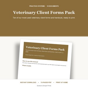 Veterinary Client Forms Pack | 10 Registration Surgery Consent Estimate Vaccine Schedule Client Handouts | Editable Vet Clinic Forms PDF