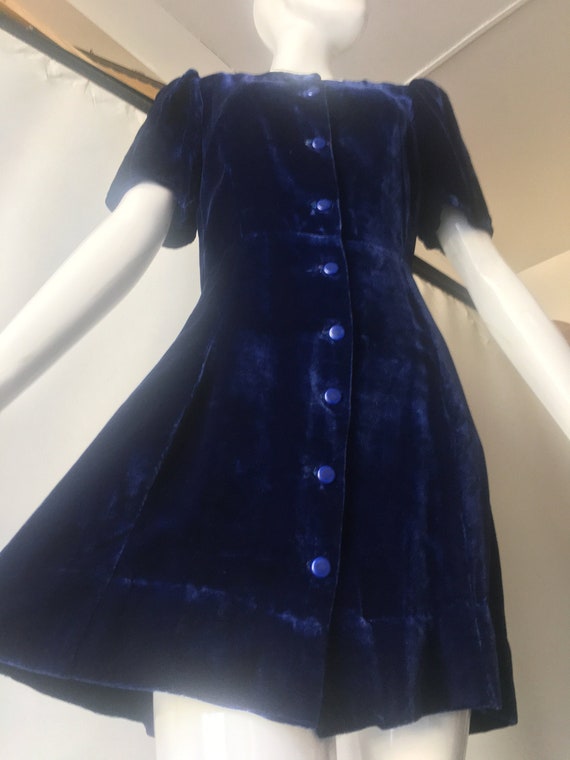 1970s Original Blue Velvet MiniDress size XS, by I