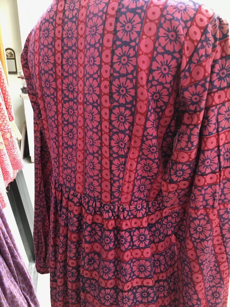 Lace Up Front Malik of India Hand Block Print size Small Corset Maxi Dress Flower Power 1970s size Medium