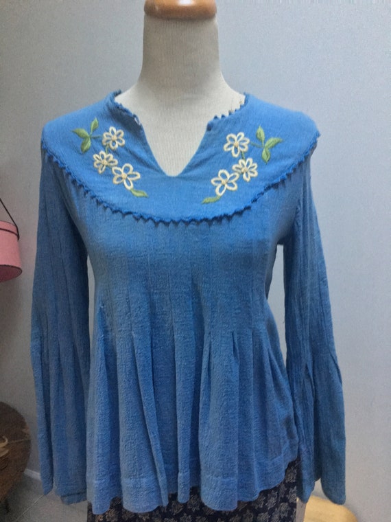 Cotton Gauze Peasant Top in Pink or Blue by India