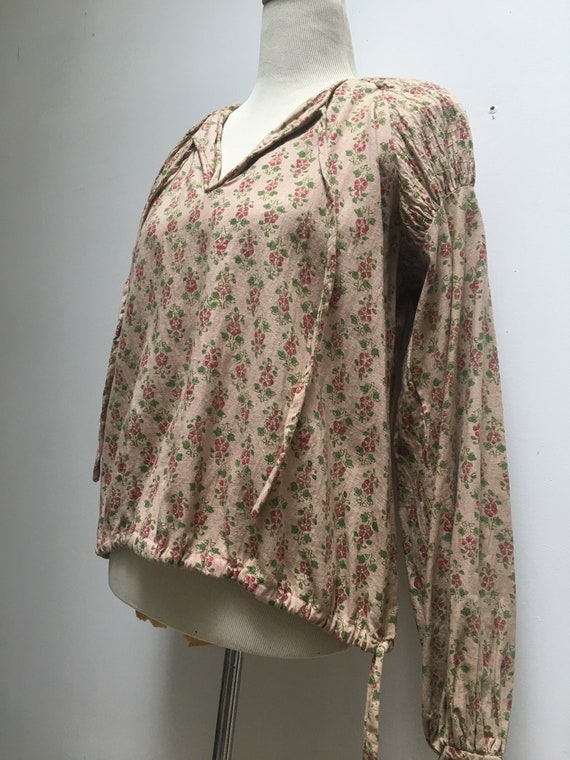 1970s Beige Calico Poet Blouse by India Imports of