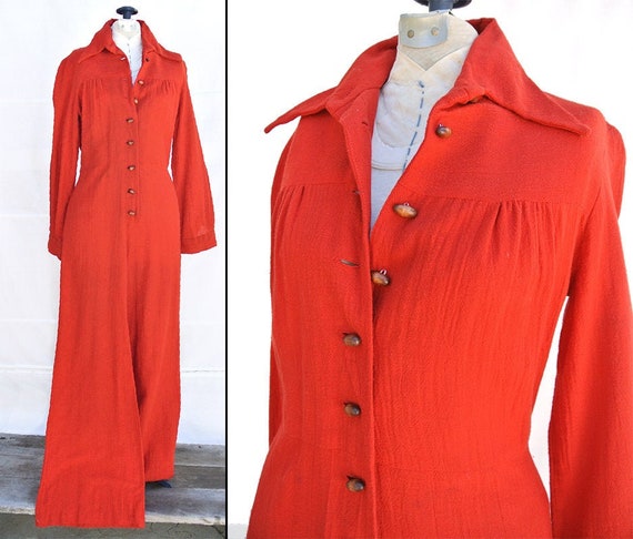Vintage 1970's Cotton Gauze Jumpsuit Elephant Bell