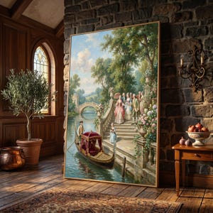 Elegante 18.Jahrhundert Gartenparty Leinwand, Rokoko-Stil Wandkunst, Klassisch Historische Szene, Vintage Außen Landschaft, Dekorative Leinwand