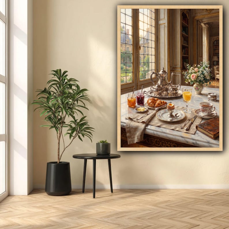 Elegant French Breakfast Scene Canvas, Vintage Tea Set Wall Art ...
