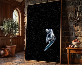 日本未発売 レア SURF'S UP ウォールキャンバス 壁張り アート SURFS up SILVER SURFER - Great Wave Inspired - 11x17 Art Print by
