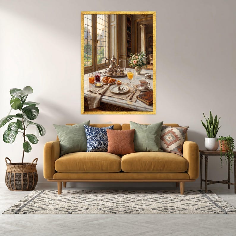 Elegant French Breakfast Scene Canvas, Vintage Tea Set Wall Art ...
